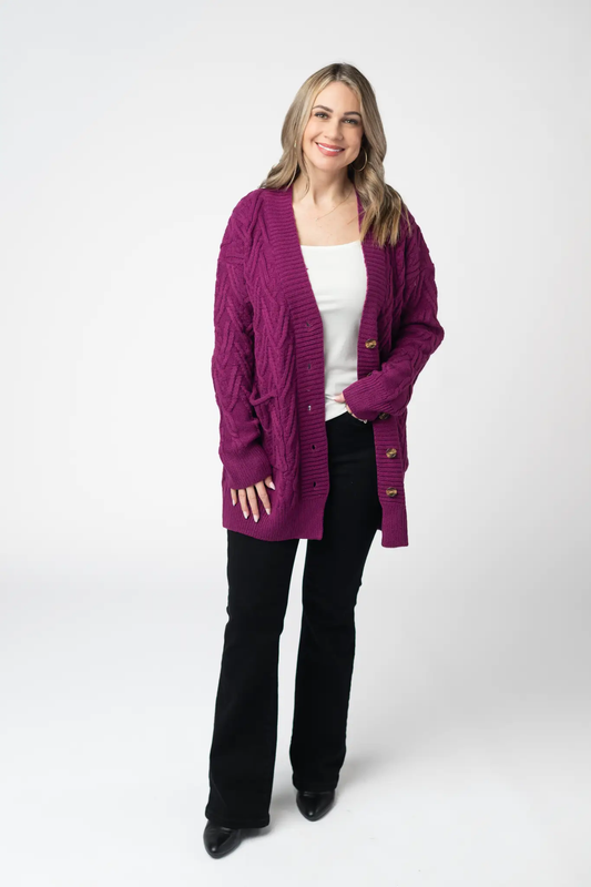 Brooks Button Sweater Cardigan - Magenta by Michelle Mae
