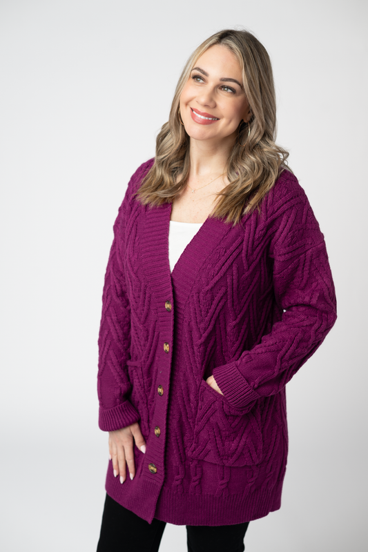 Brooks Button Sweater Cardigan - Magenta by Michelle Mae