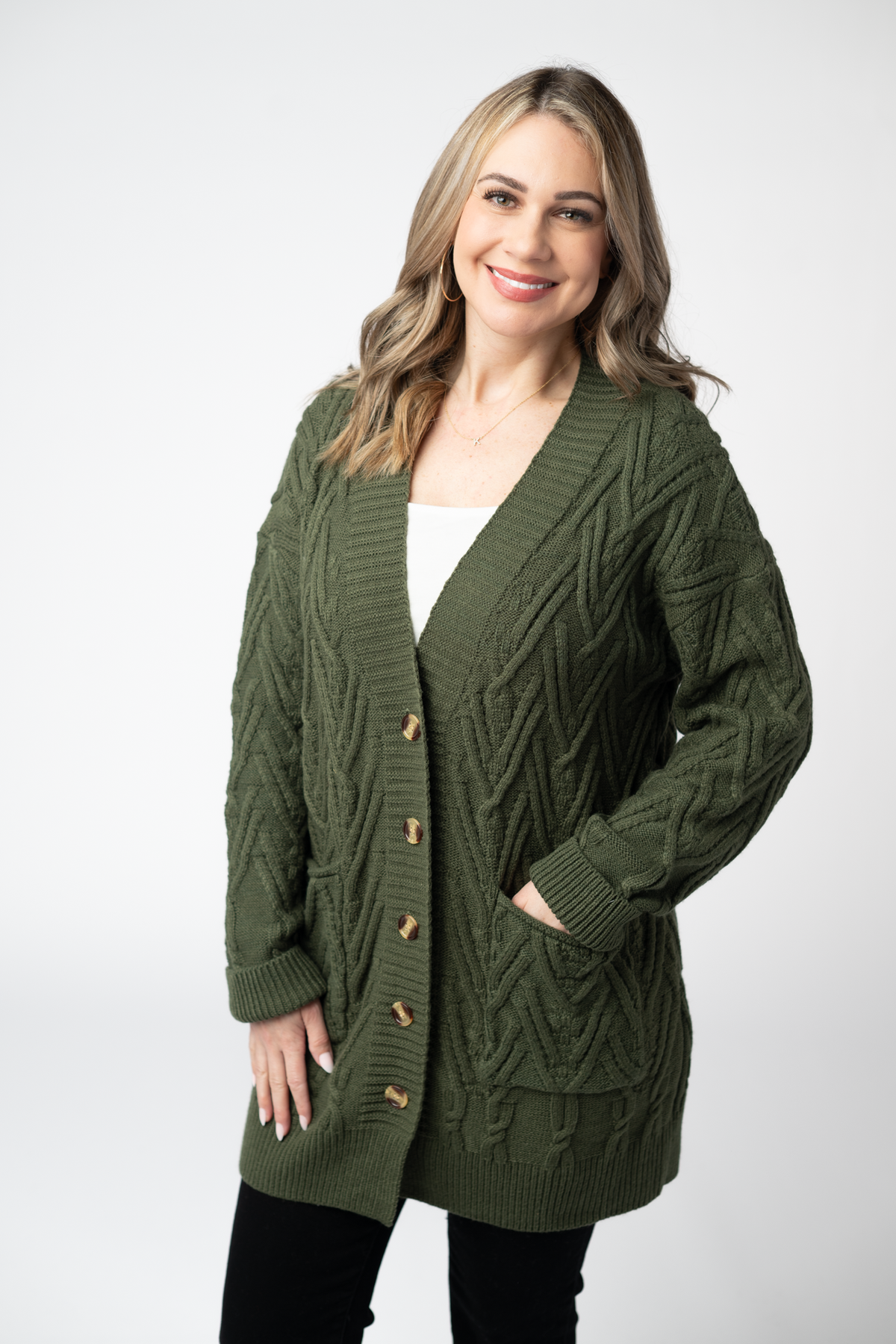 IN STOCK Brooks Button Sweater Cardigan - Olive by Michelle Mae