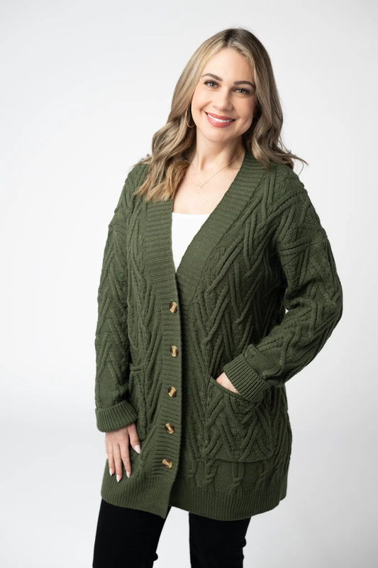 Brooks Button Sweater Cardigan - Olive by Michelle Mae