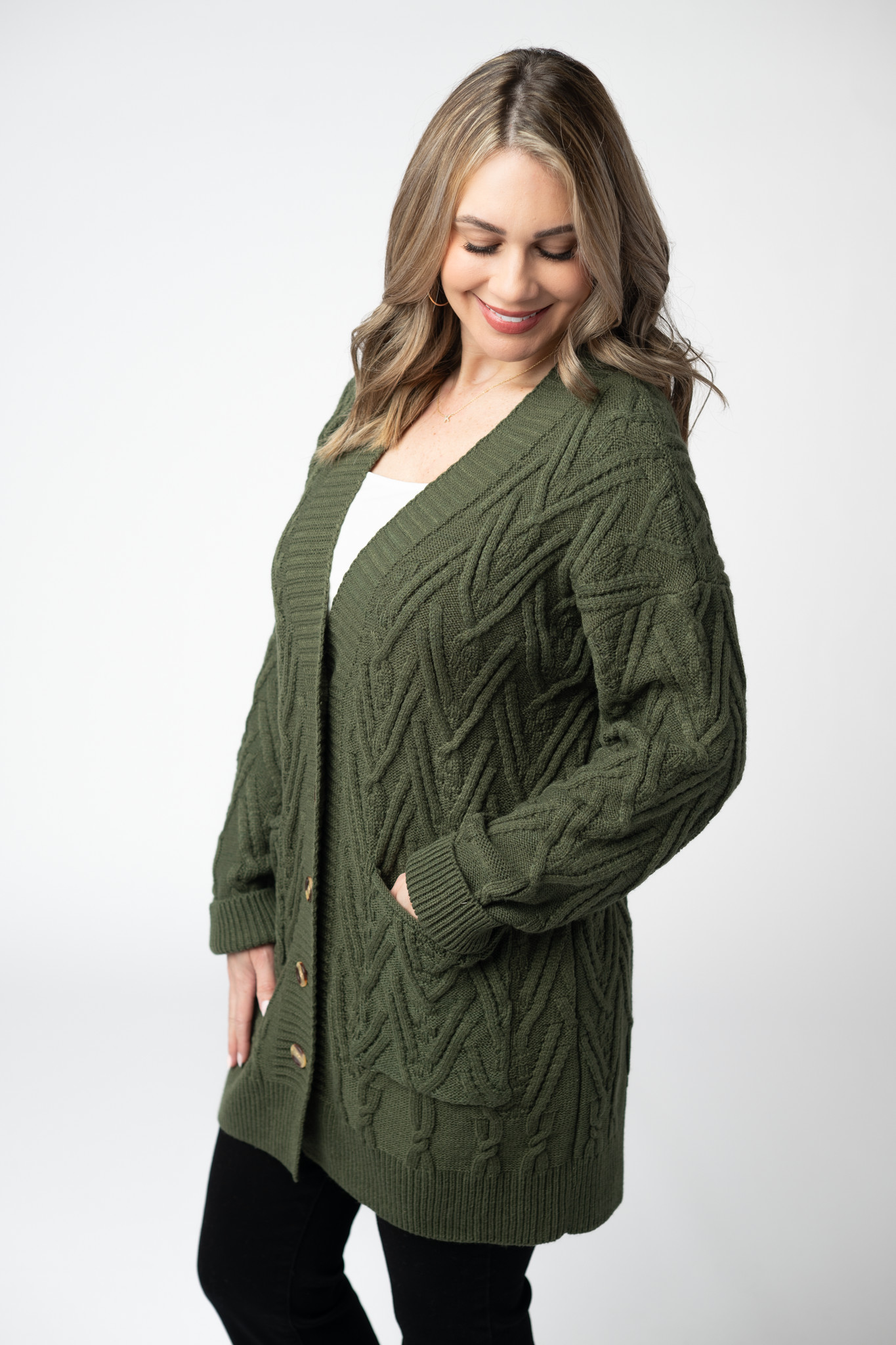 IN STOCK Brooks Button Sweater Cardigan - Olive by Michelle Mae