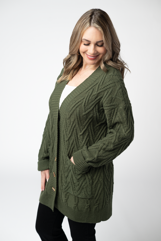 IN STOCK Brooks Button Sweater Cardigan - Olive by Michelle Mae