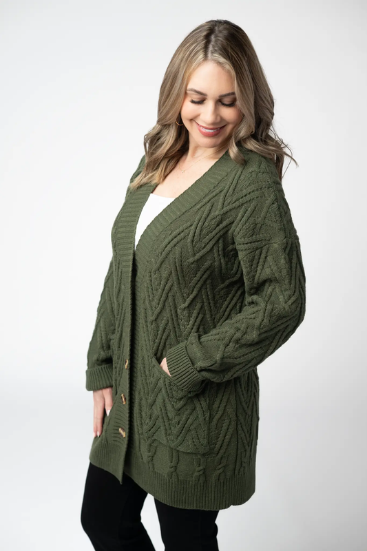 Brooks Button Sweater Cardigan - Olive by Michelle Mae