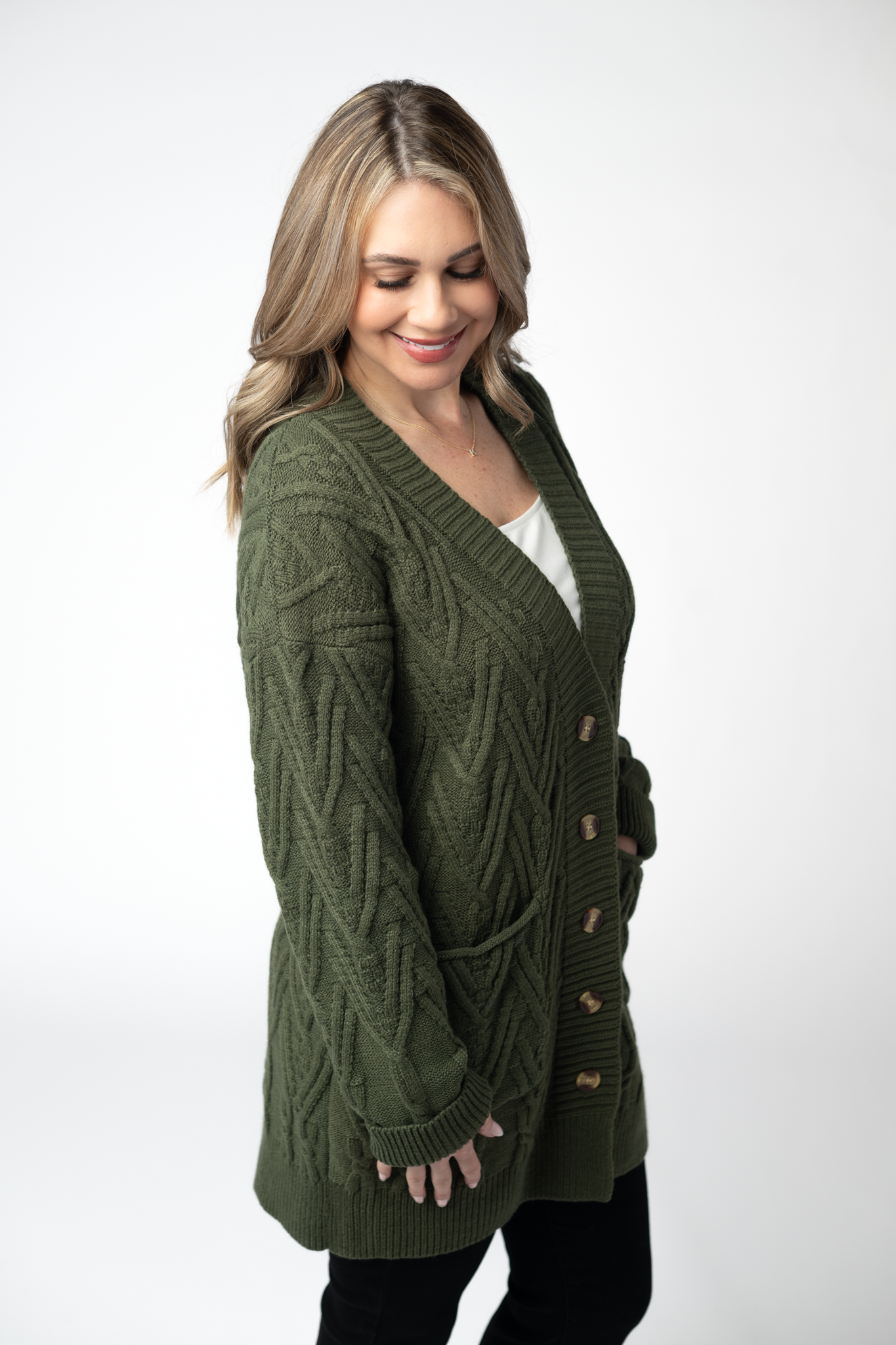 IN STOCK Brooks Button Sweater Cardigan - Olive by Michelle Mae