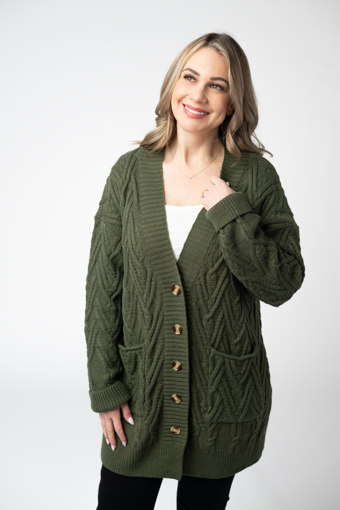 IN STOCK Brooks Button Sweater Cardigan - Olive by Michelle Mae