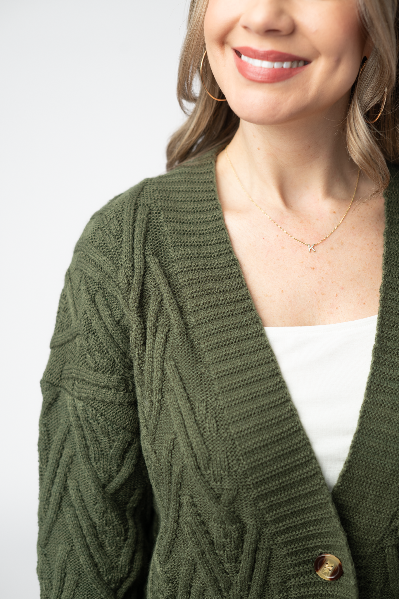 Brooks Olive Button Front Cardigan Sweater Soft Acrylic Knit With Pockets