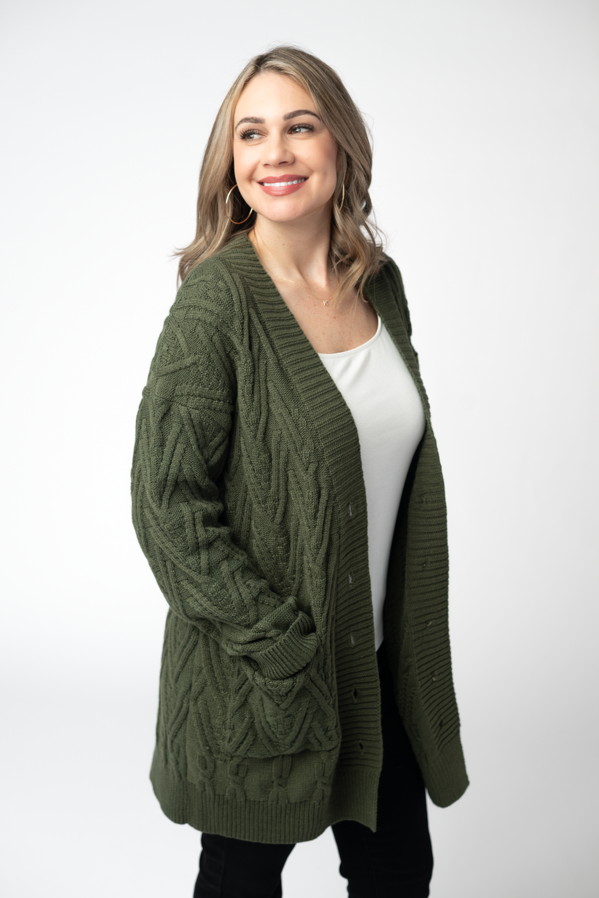 IN STOCK Brooks Button Sweater Cardigan - Olive by Michelle Mae