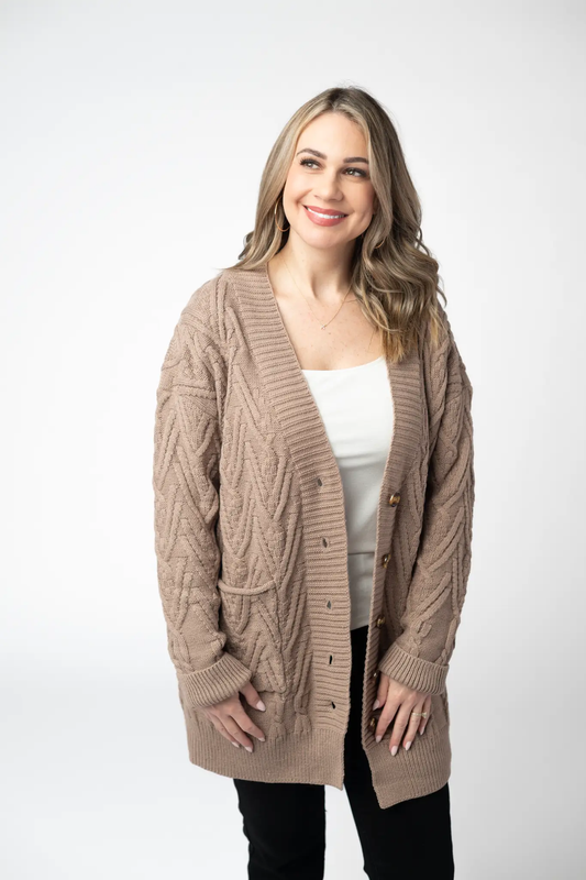 Brooks Button Sweater Cardigan - Mocha by Michelle Mae