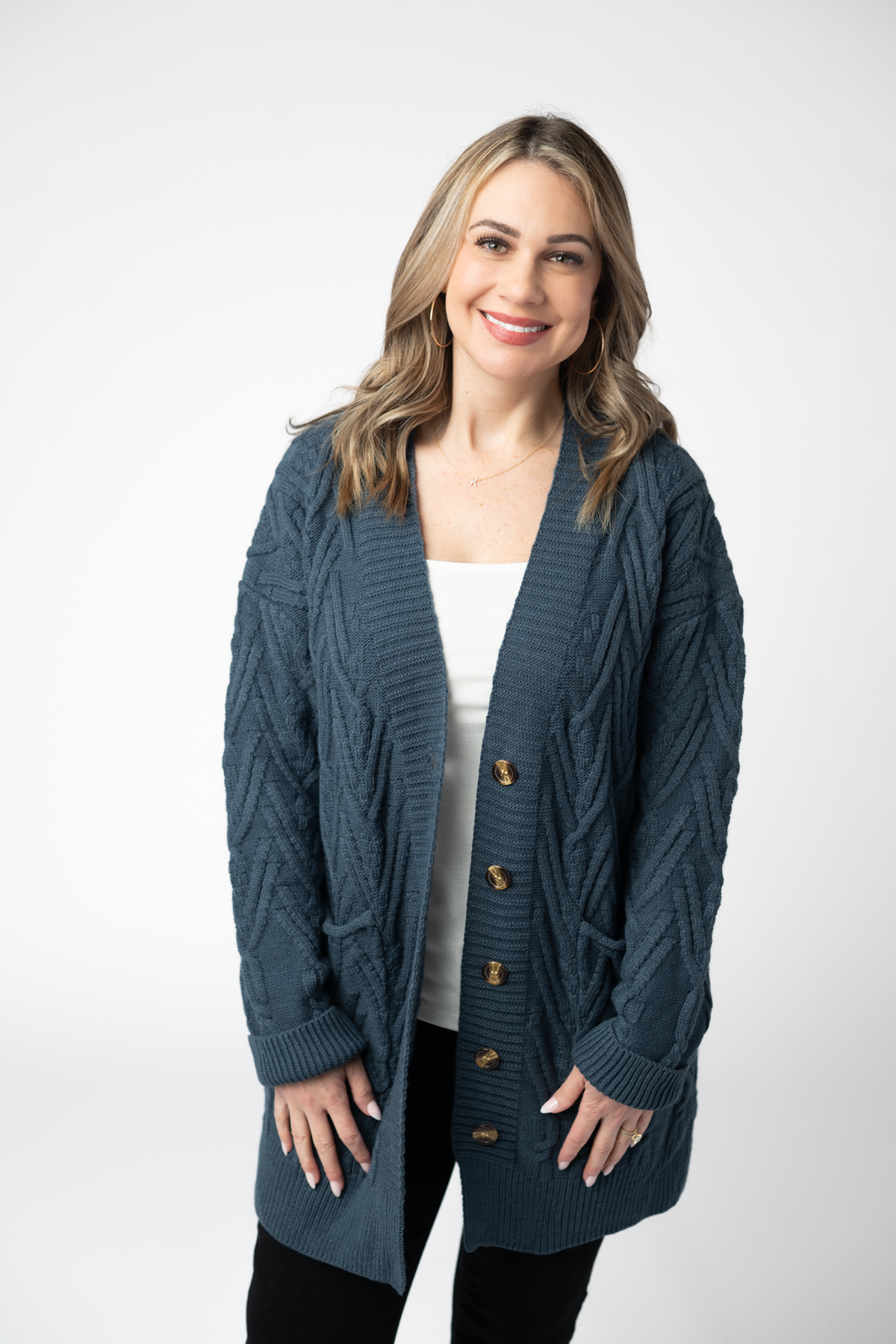IN STOCK Brooks Button Sweater Cardigan - Navy by Michelle Mae
