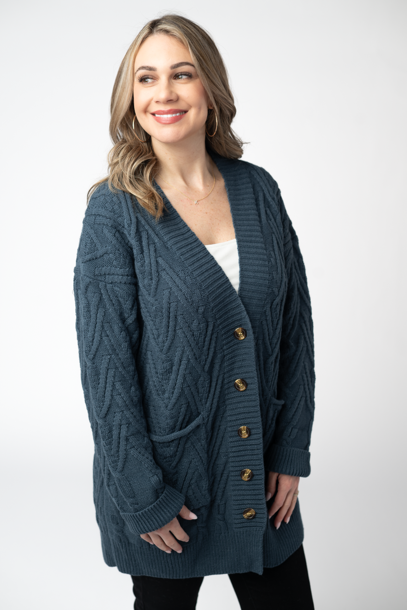 Brooks Button Sweater Cardigan - Navy by Michelle Mae