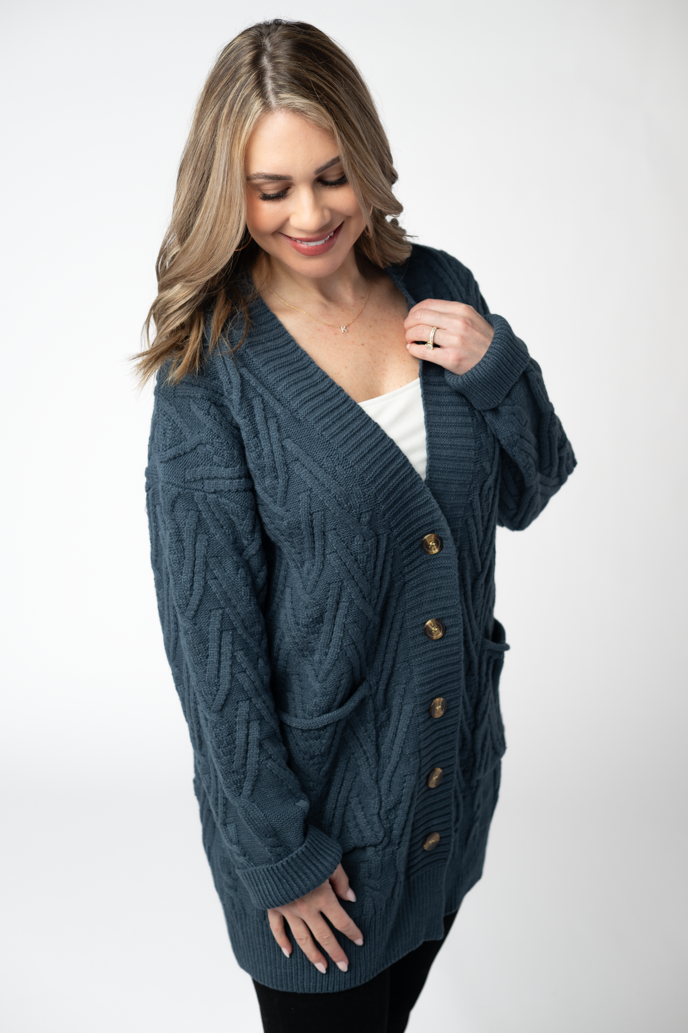 Brooks Button Sweater Cardigan - Navy by Michelle Mae