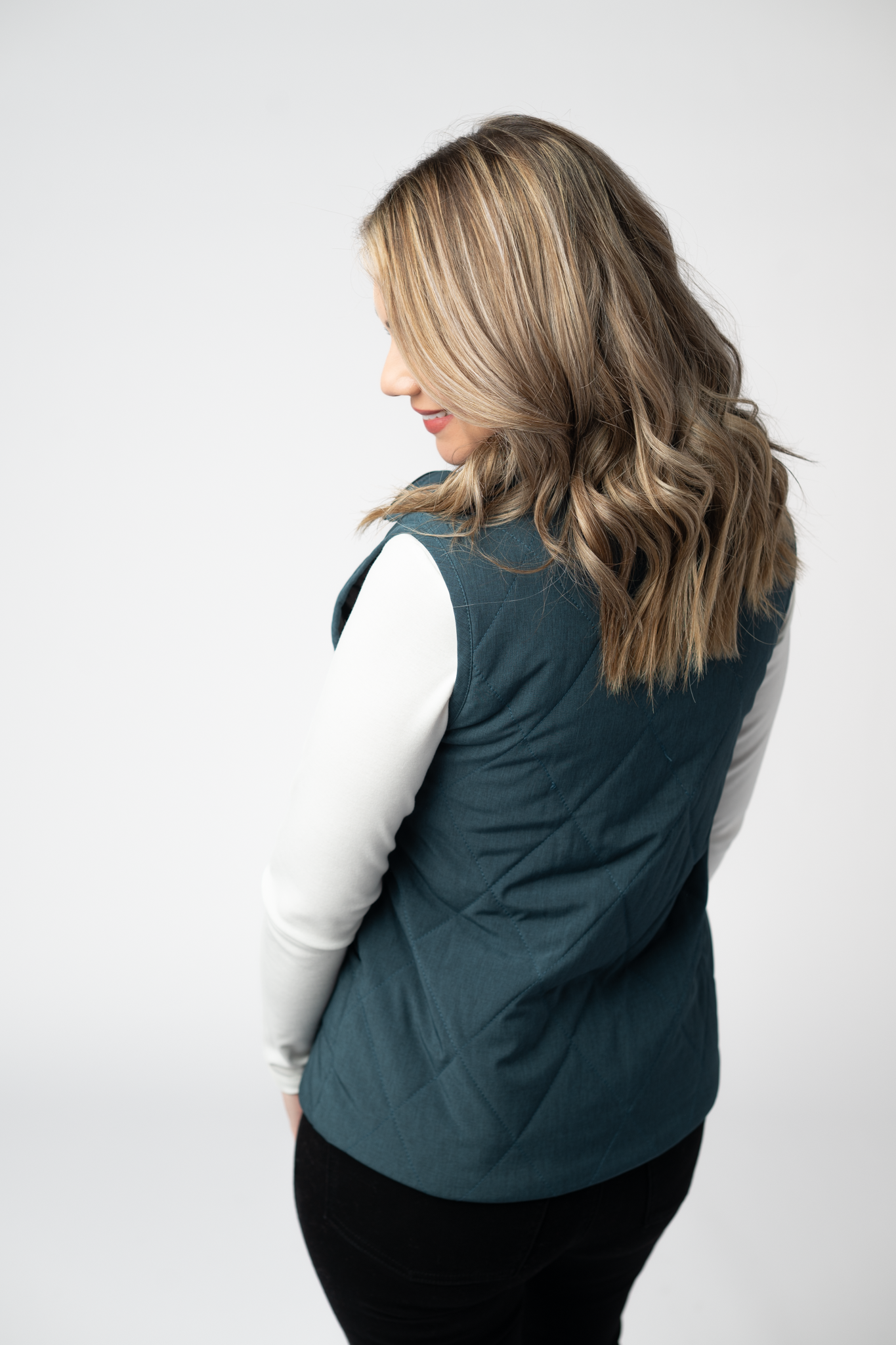 Womens Remy Teal Zip Up Vest With Button Snaps And Side Pockets by Michelle Mae