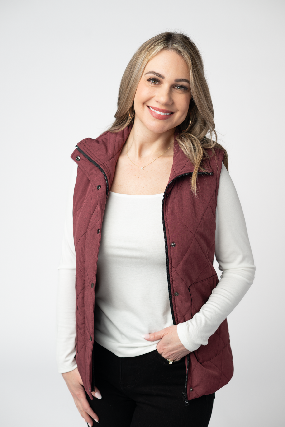 IN STOCK Remy Zip Up Vest - Burgundy by Michelle Mae