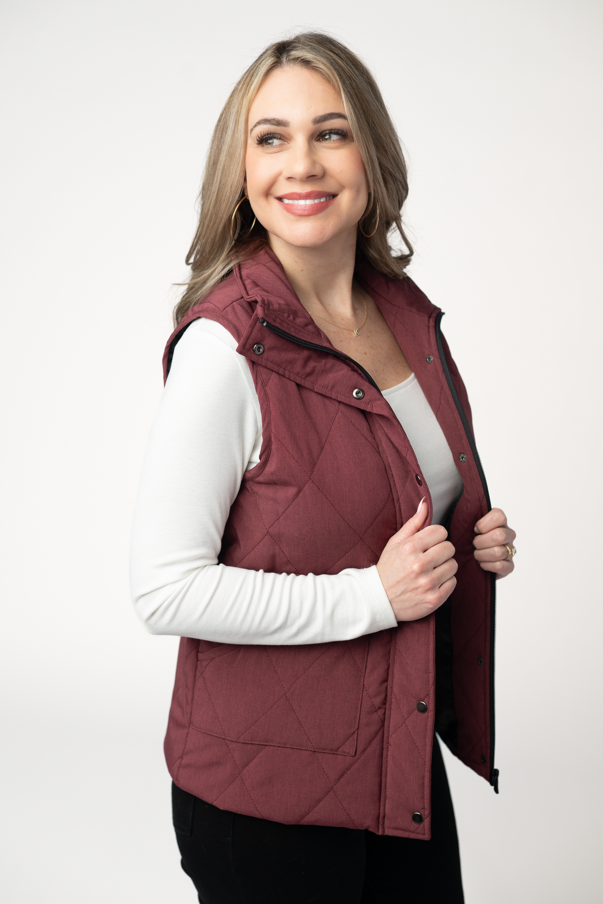IN STOCK Remy Zip Up Vest - Burgundy by Michelle Mae