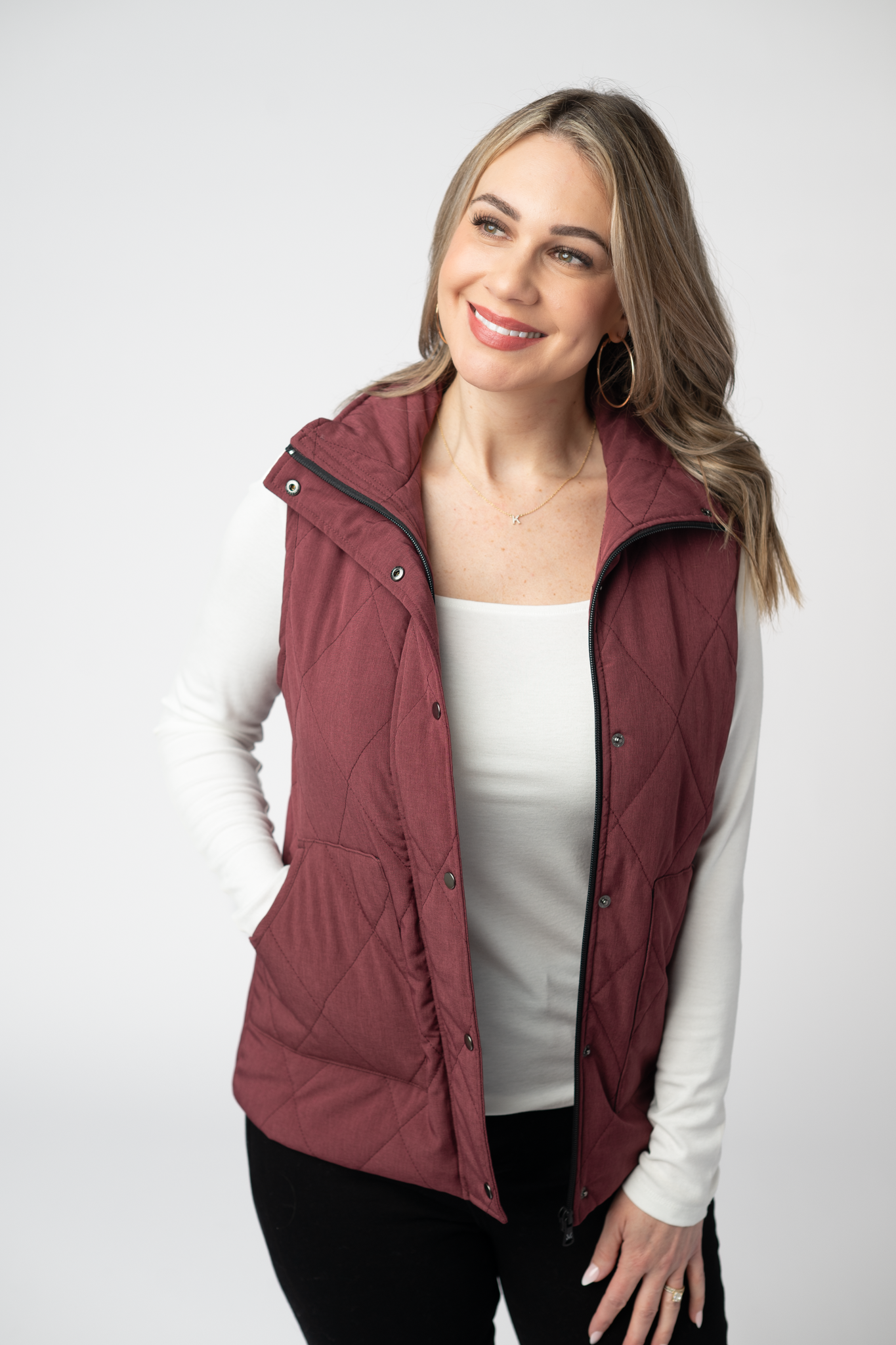 IN STOCK Remy Zip Up Vest - Burgundy by Michelle Mae