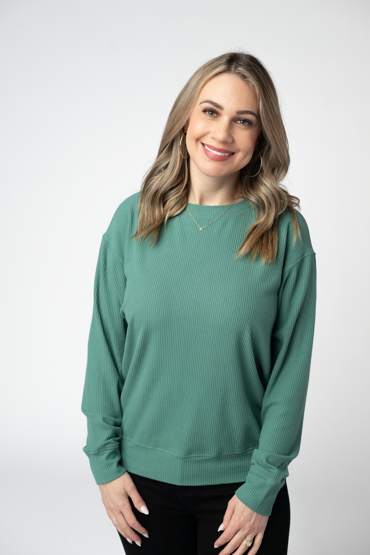 IN STOCK Corrine Ribbed Pullover Top - Fern by Michelle Mae