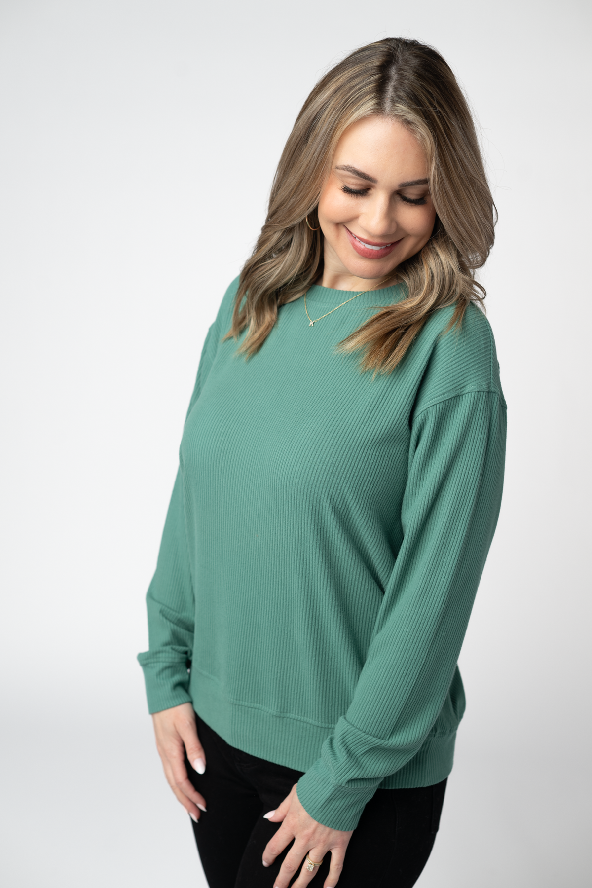 IN STOCK Corrine Ribbed Pullover Top - Fern by Michelle Mae