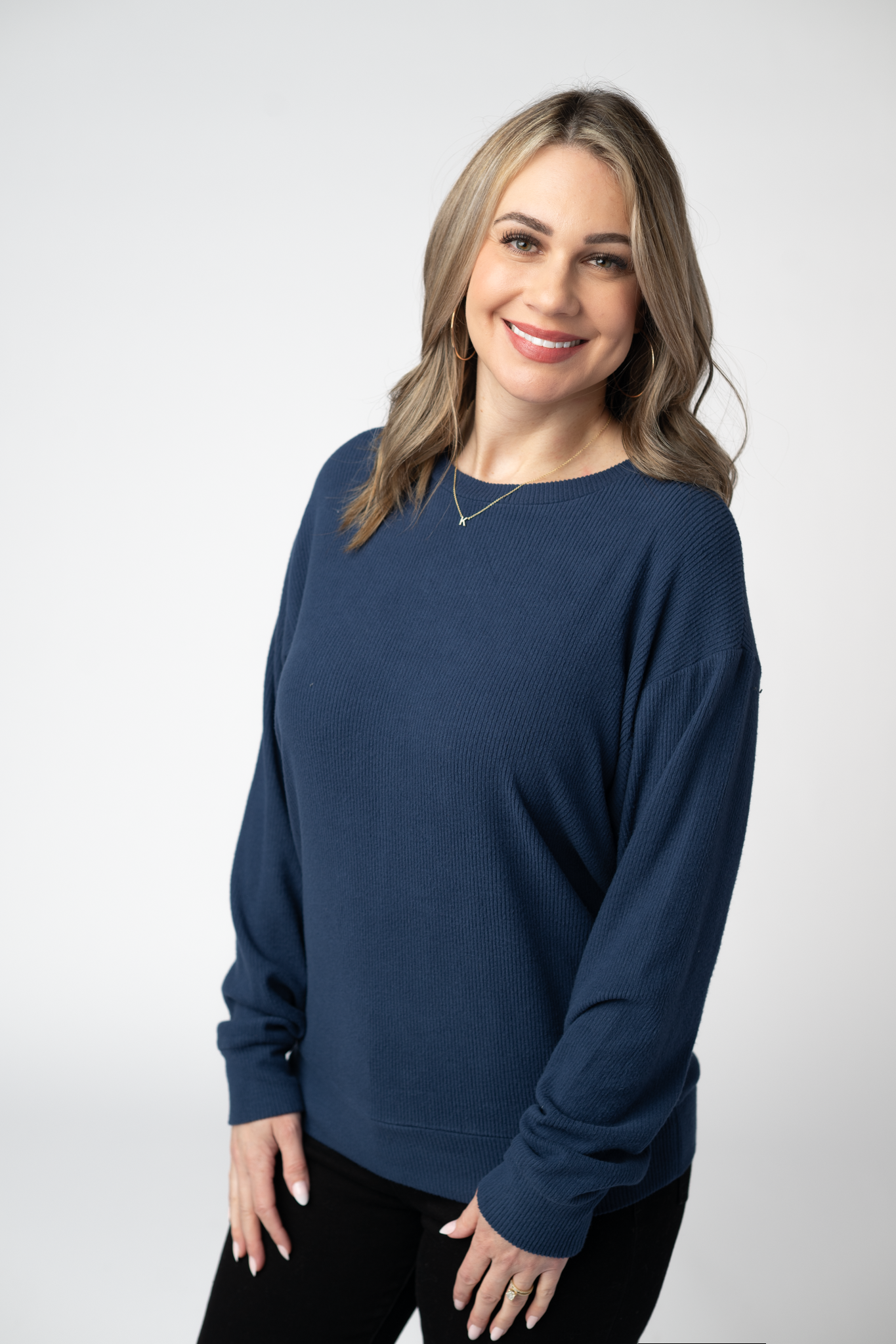 IN STOCK Corrine Ribbed Pullover Top - Navy by Michelle Mae