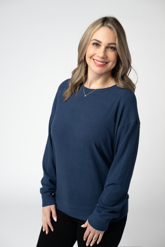 IN STOCK Corrine Ribbed Pullover Top - Navy by Michelle Mae