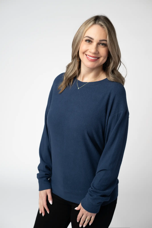 Corrine Ribbed Pullover Top - Navy by Michelle Mae