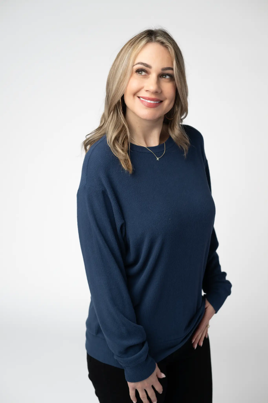 Corrine Ribbed Pullover Top - Navy by Michelle Mae