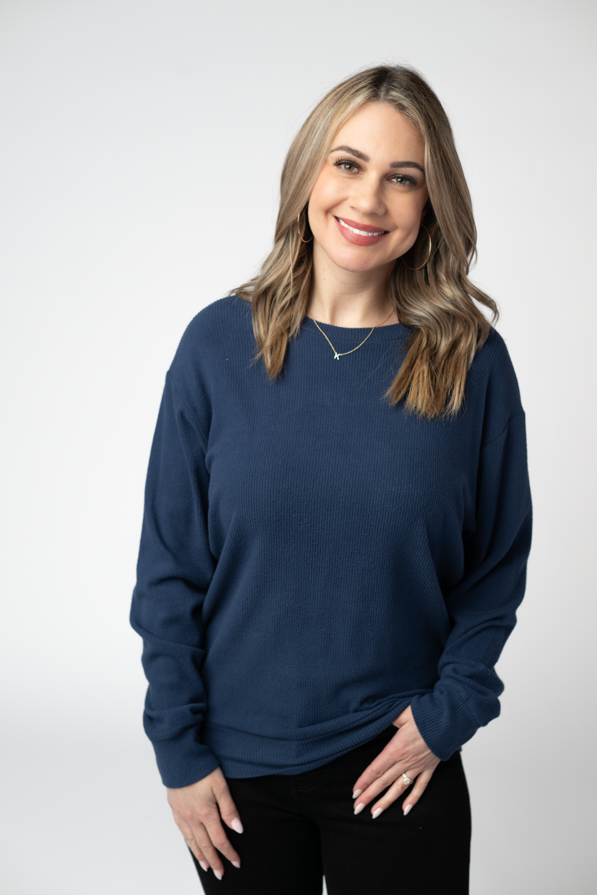 IN STOCK Corrine Ribbed Pullover Top - Navy by Michelle Mae