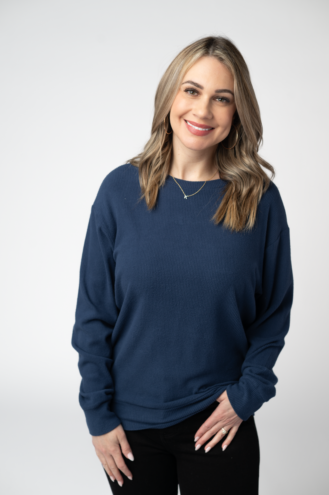 IN STOCK Corrine Ribbed Pullover Top - Navy by Michelle Mae