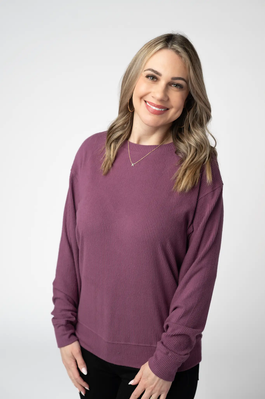 Corrine Ribbed Pullover Top - Plum by Michelle Mae