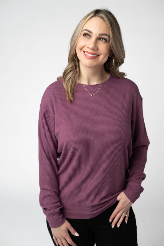 Corrine Ribbed Pullover Top - Plum by Michelle Mae