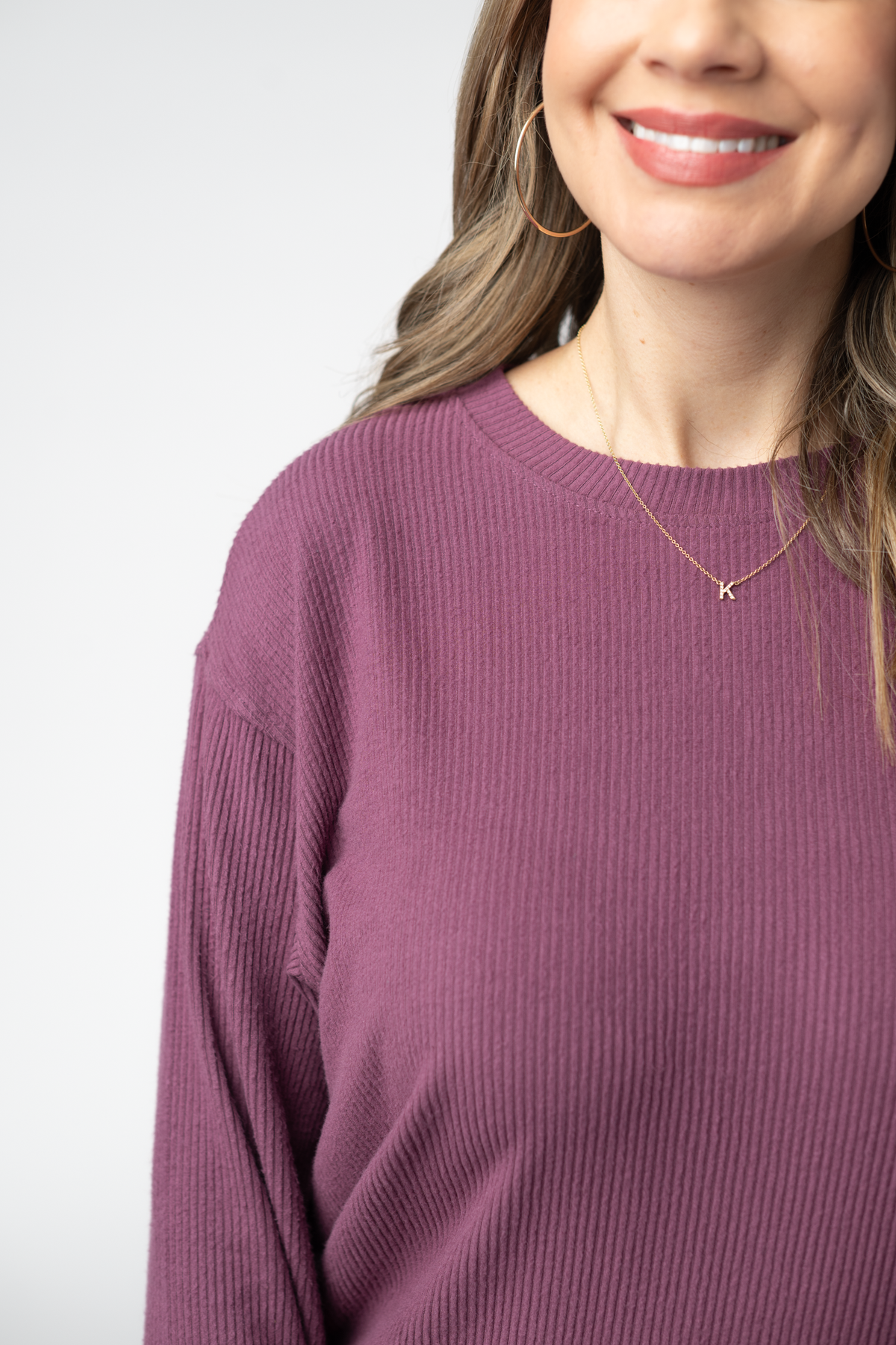 IN STOCK Corrine Ribbed Pullover Top - Plum by Michelle Mae