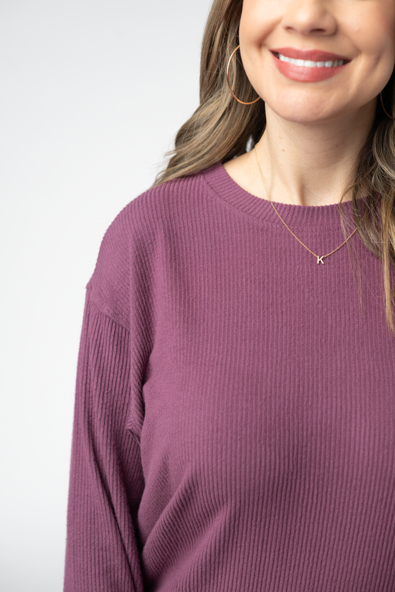 IN STOCK Corrine Ribbed Pullover Top - Plum by Michelle Mae