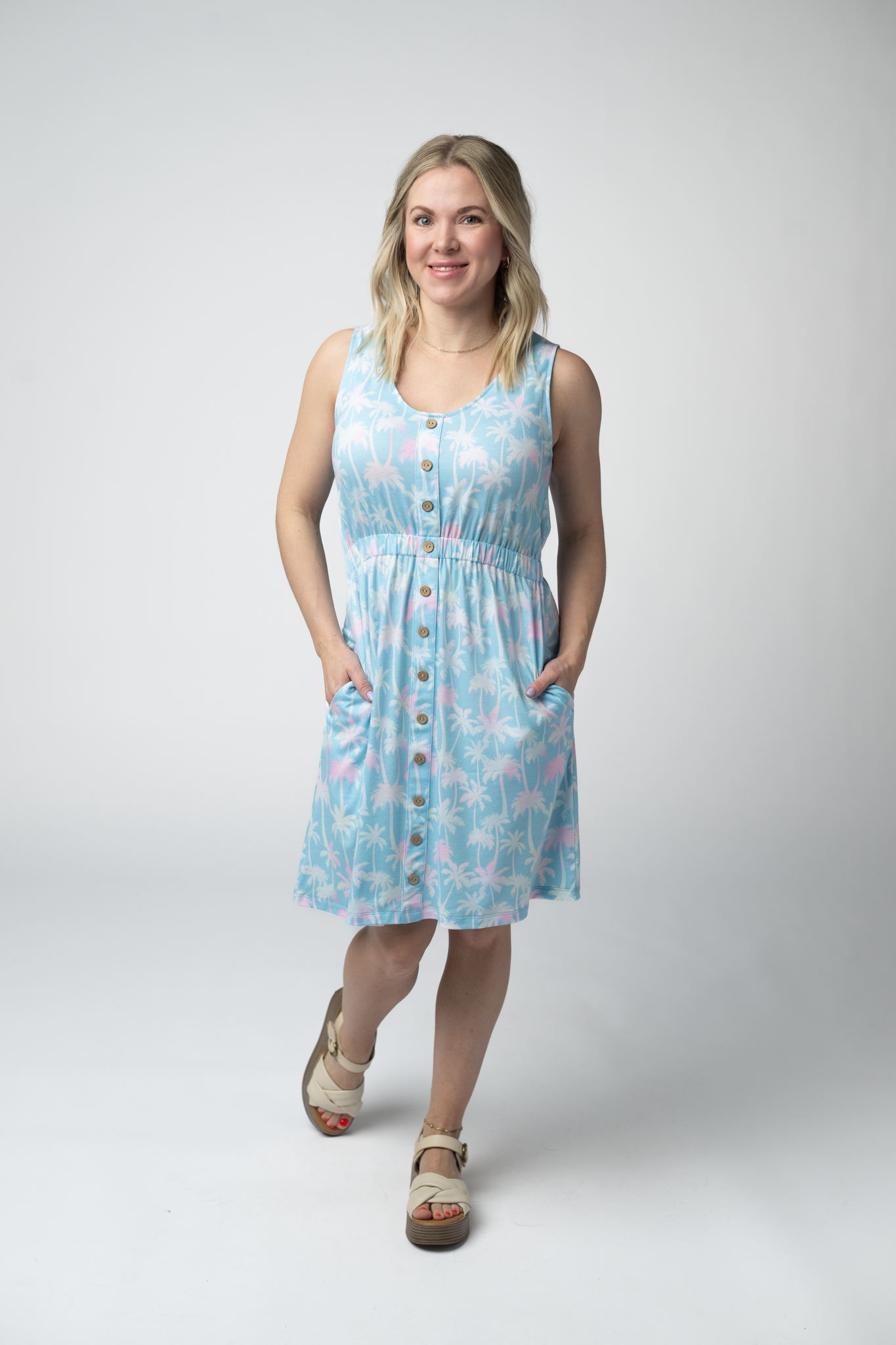 IN STOCK Beverly Button Dress - Aqua Palm FINAL SALE by Michelle Mae