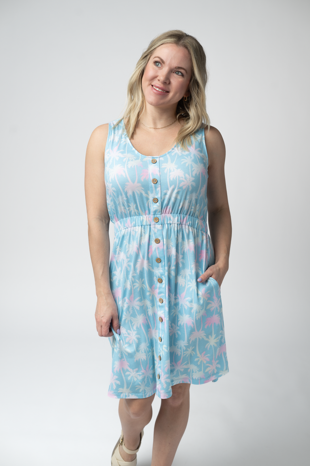 IN STOCK Beverly Button Dress - Aqua Palm FINAL SALE by Michelle Mae