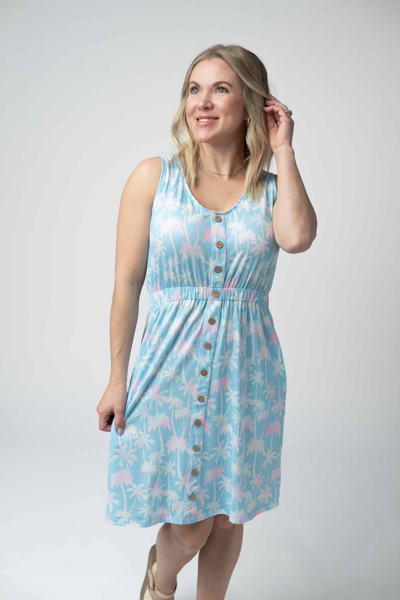IN STOCK Beverly Button Dress - Aqua Palm FINAL SALE by Michelle Mae