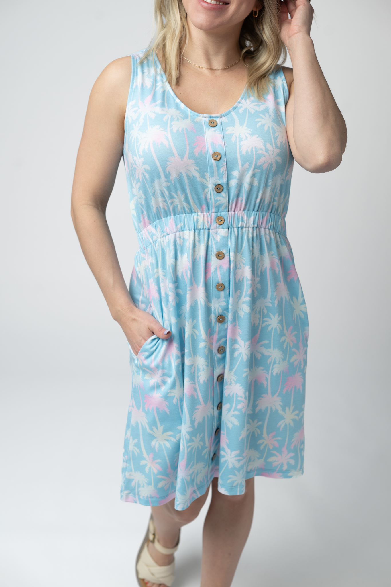 IN STOCK Beverly Button Dress - Aqua Palm FINAL SALE by Michelle Mae