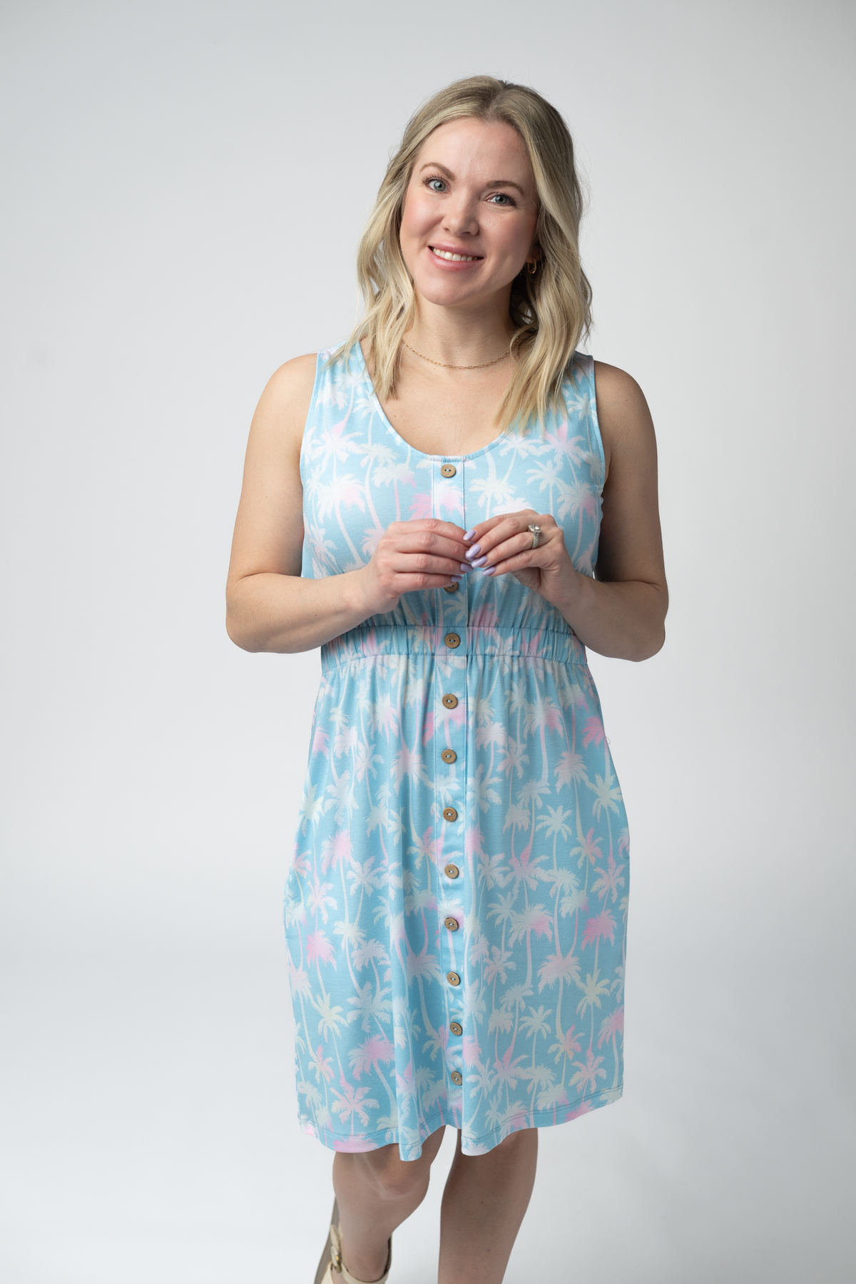 IN STOCK Beverly Button Dress - Aqua Palm FINAL SALE by Michelle Mae