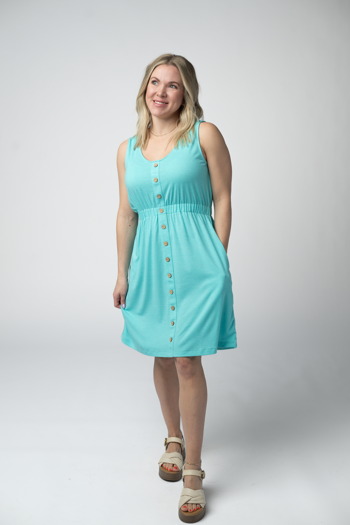 IN STOCK Beverly Button Dress - Aqua FINAL SALE by Michelle Mae