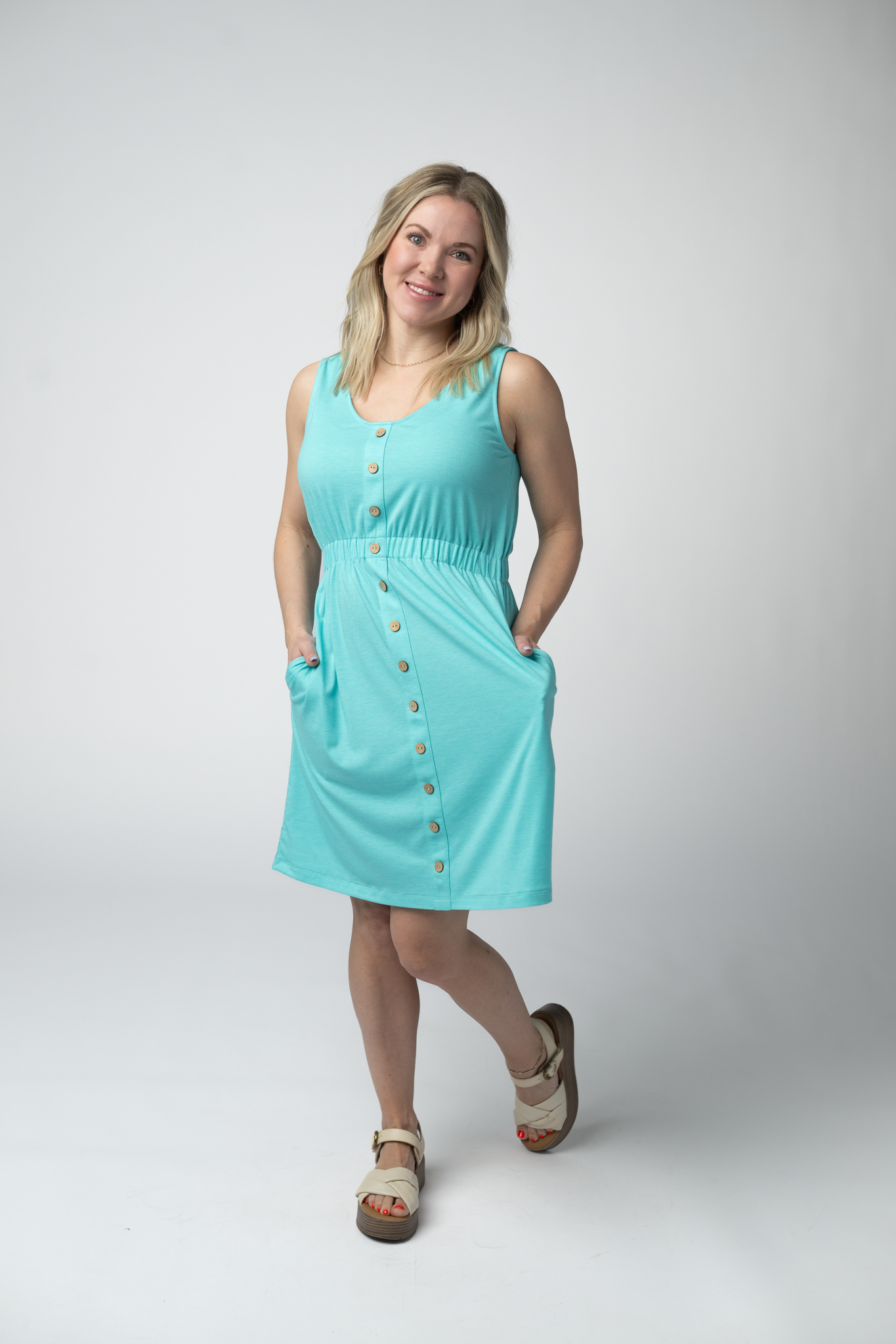 IN STOCK Beverly Button Dress - Aqua FINAL SALE by Michelle Mae