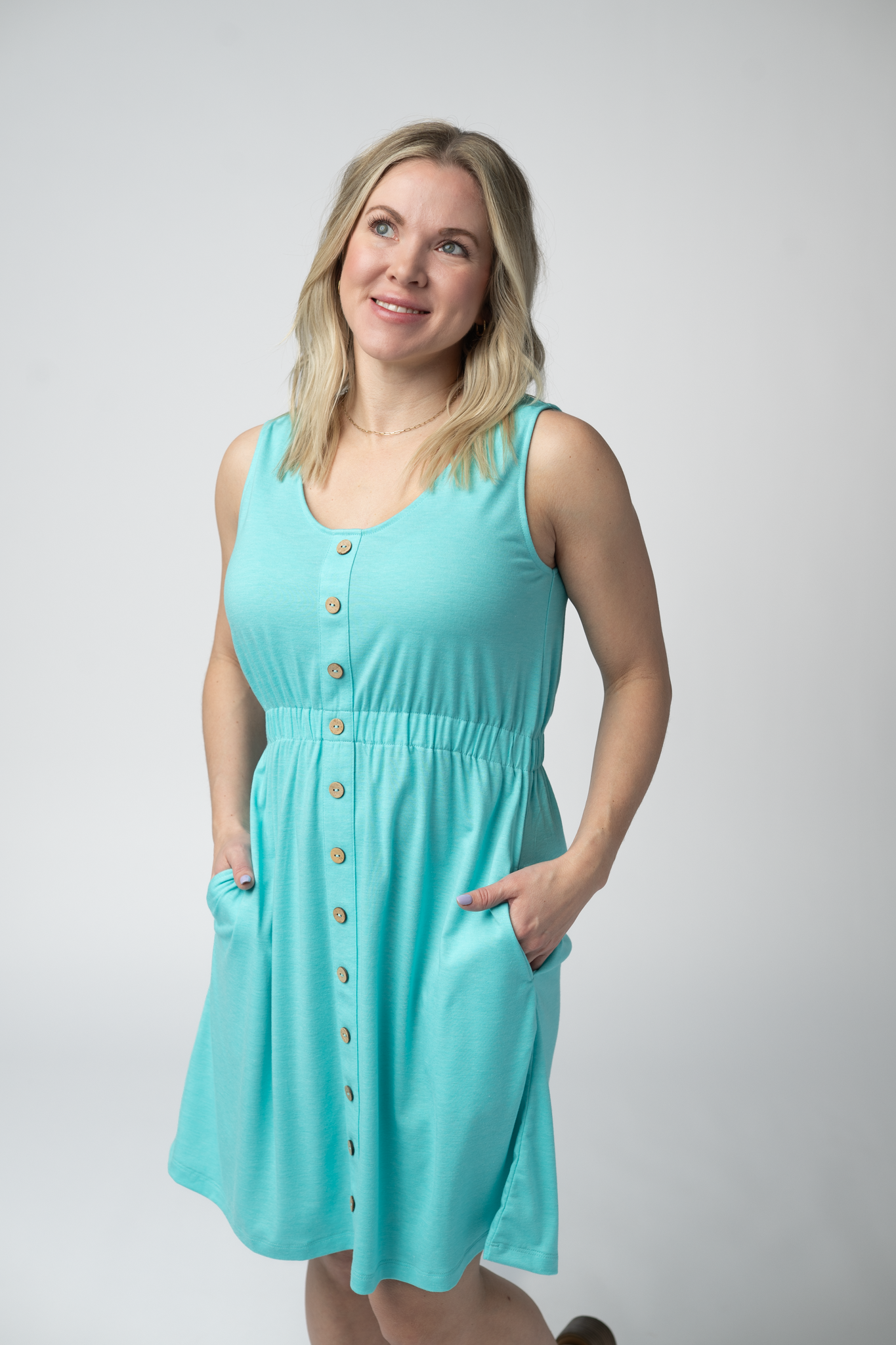 IN STOCK Beverly Button Dress - Aqua FINAL SALE by Michelle Mae