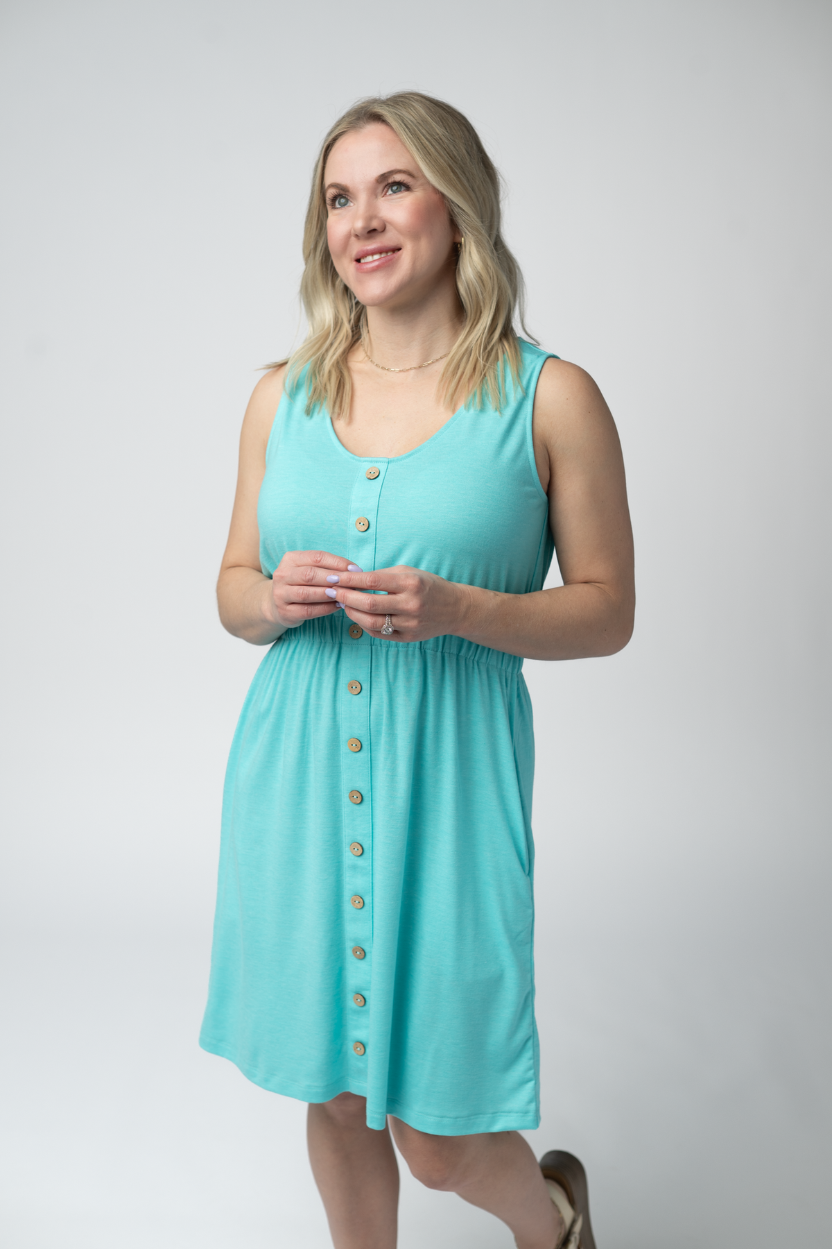 IN STOCK Beverly Button Dress - Aqua FINAL SALE by Michelle Mae