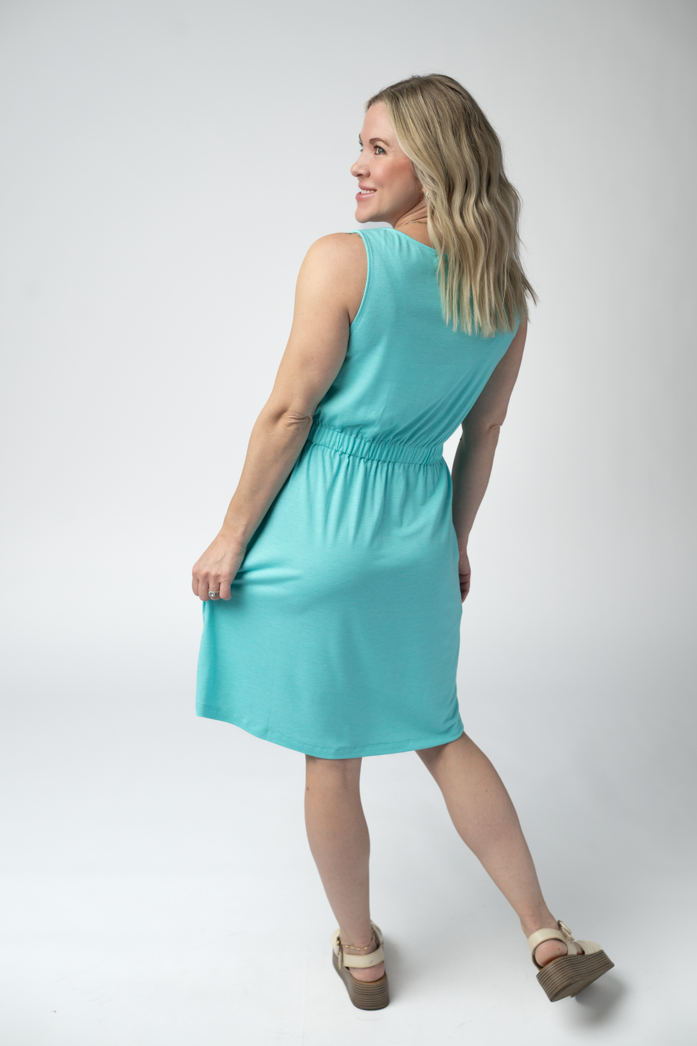 IN STOCK Beverly Button Dress - Aqua FINAL SALE by Michelle Mae