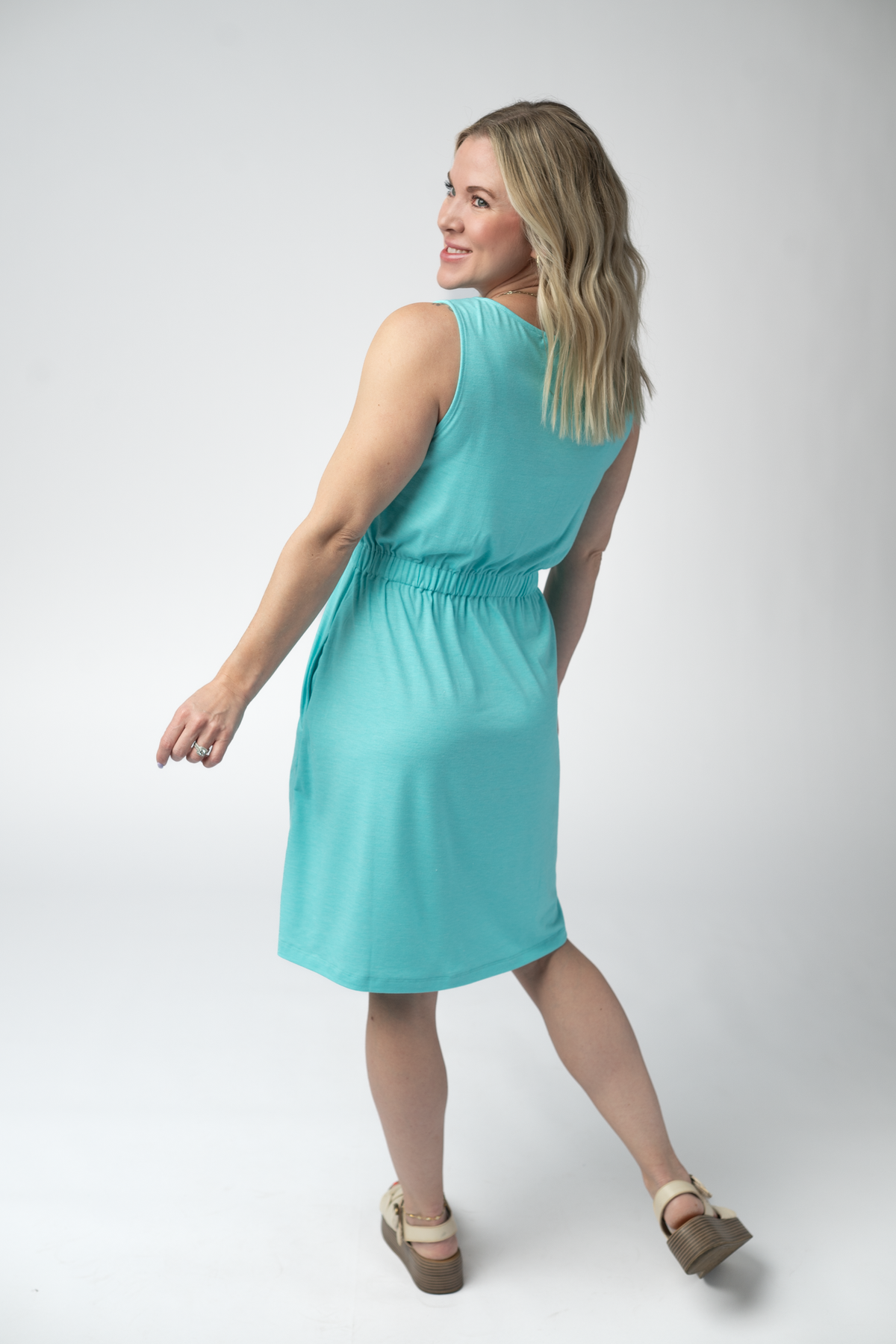 IN STOCK Beverly Button Dress - Aqua FINAL SALE by Michelle Mae