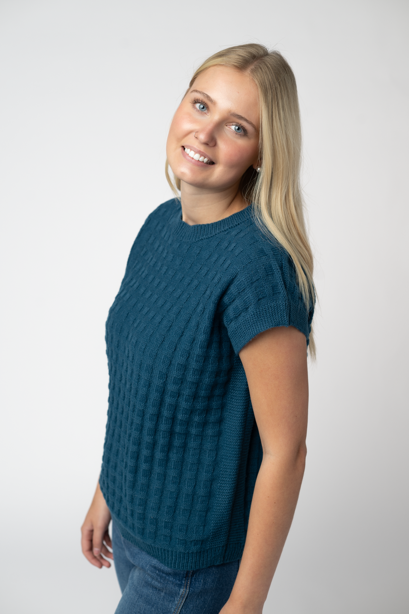 Kelly Knitted Sweater Top Teal Soft Fall Casual Comfort Stretch