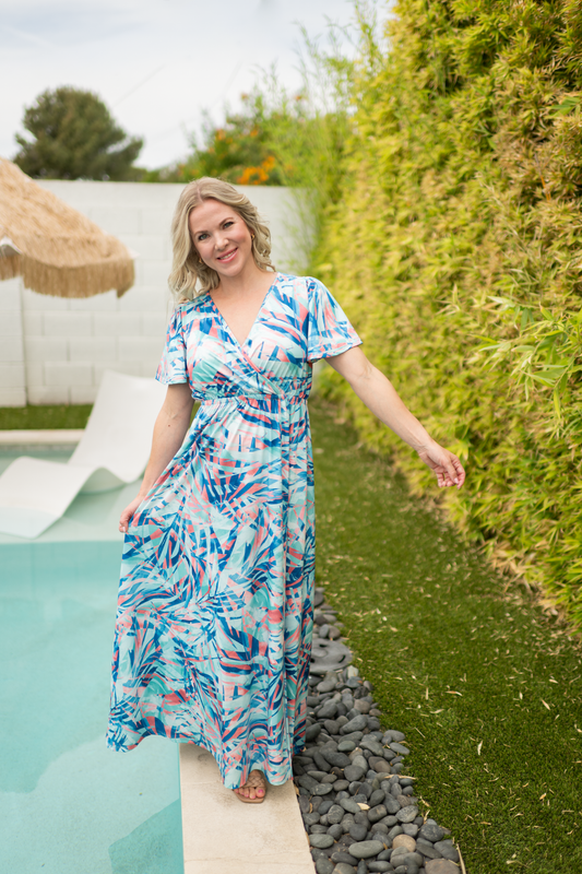 Womens Millie Maxi Dress Abstract Print Crossover Neckline Vacation