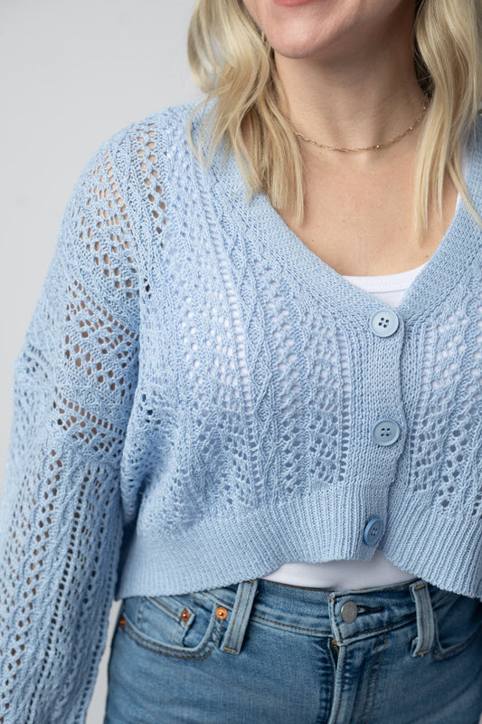 Callie Cropped Cardigan - Sky Blue