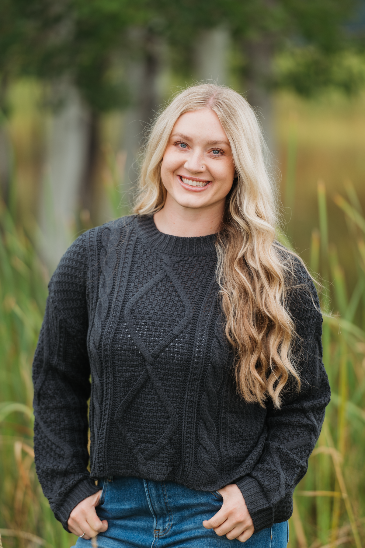Classic Charcoal Cable Knit Sweater With Crew Neck For Layering by Michelle Mae