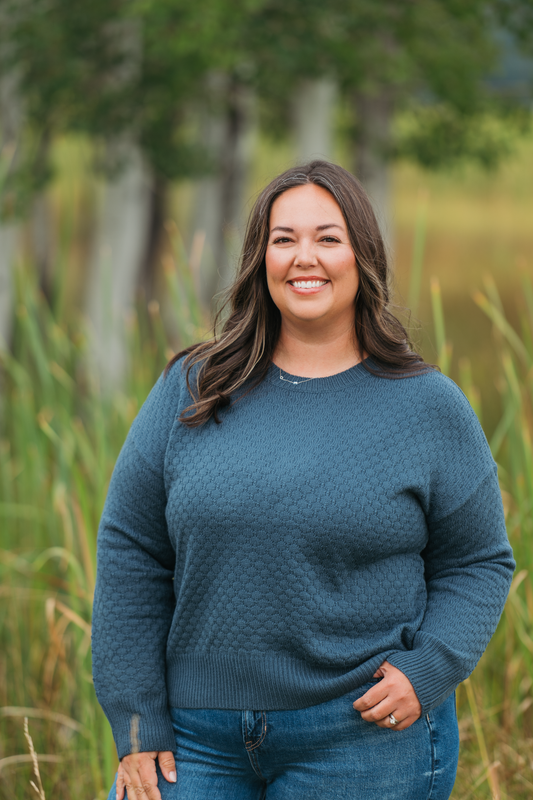 Gianna Teal Crew Neck Pullover Sweater With Fun Pattern by Michelle Mae