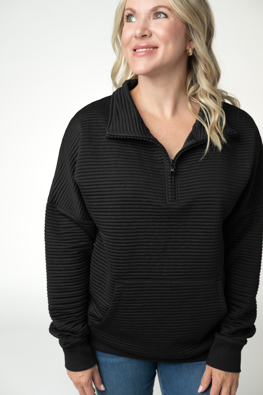 IN STOCK Tatum Quarter Zip - Black by Michelle Mae
