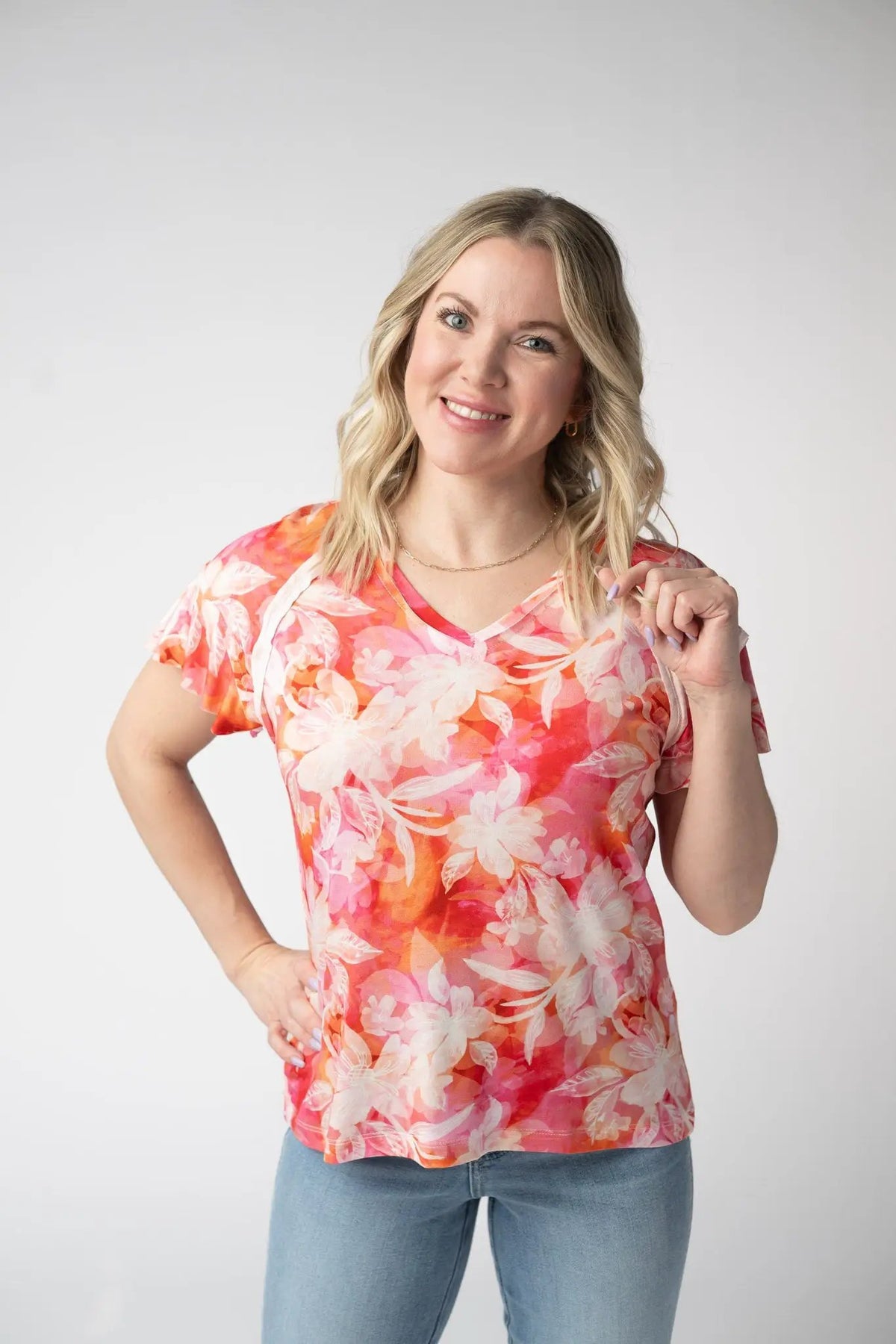 IN STOCK Raelynn V-Neck Top - Sunset Tropical Floral FINAL SALE by Michelle Mae