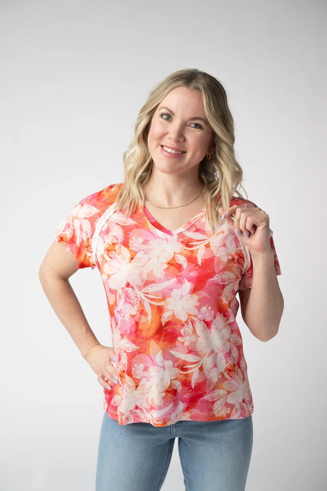 IN STOCK Raelynn V-Neck Top - Sunset Tropical Floral FINAL SALE by Michelle Mae